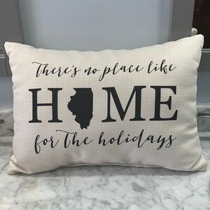 Illinois Home for the Holidays Decorative Pillow - Cream and Black 19in x 13 in